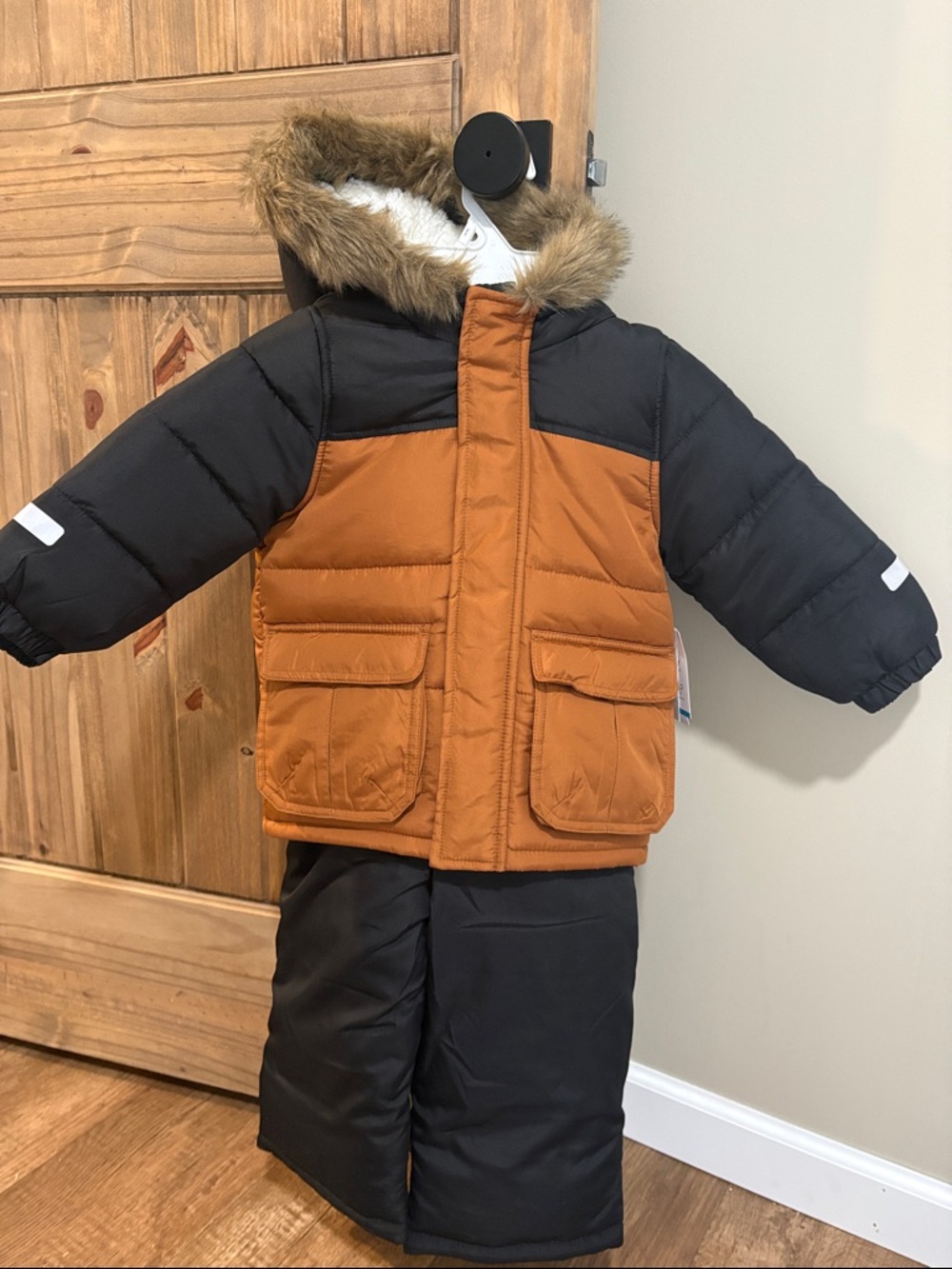 Carter’s Toddler Two-Tone Winter Coat and Bibs - Rust & Black
